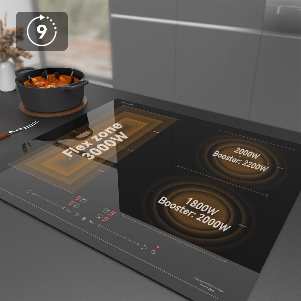 magicplux induction hob 60cm built-in hob Built-in electric hob 4 cooking zones, 9 power levels, sensor touch control, childproof lock