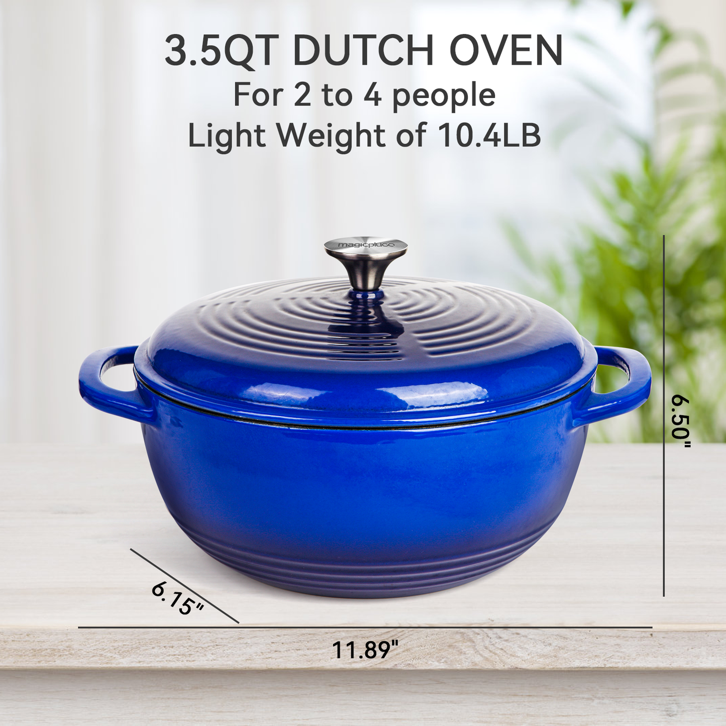 magicplux Dutch Oven Pot with Lid, Enameled Cast Iron Dutch Oven 3.5 Quart,  Cast Iron Pot for Cooking, Blue